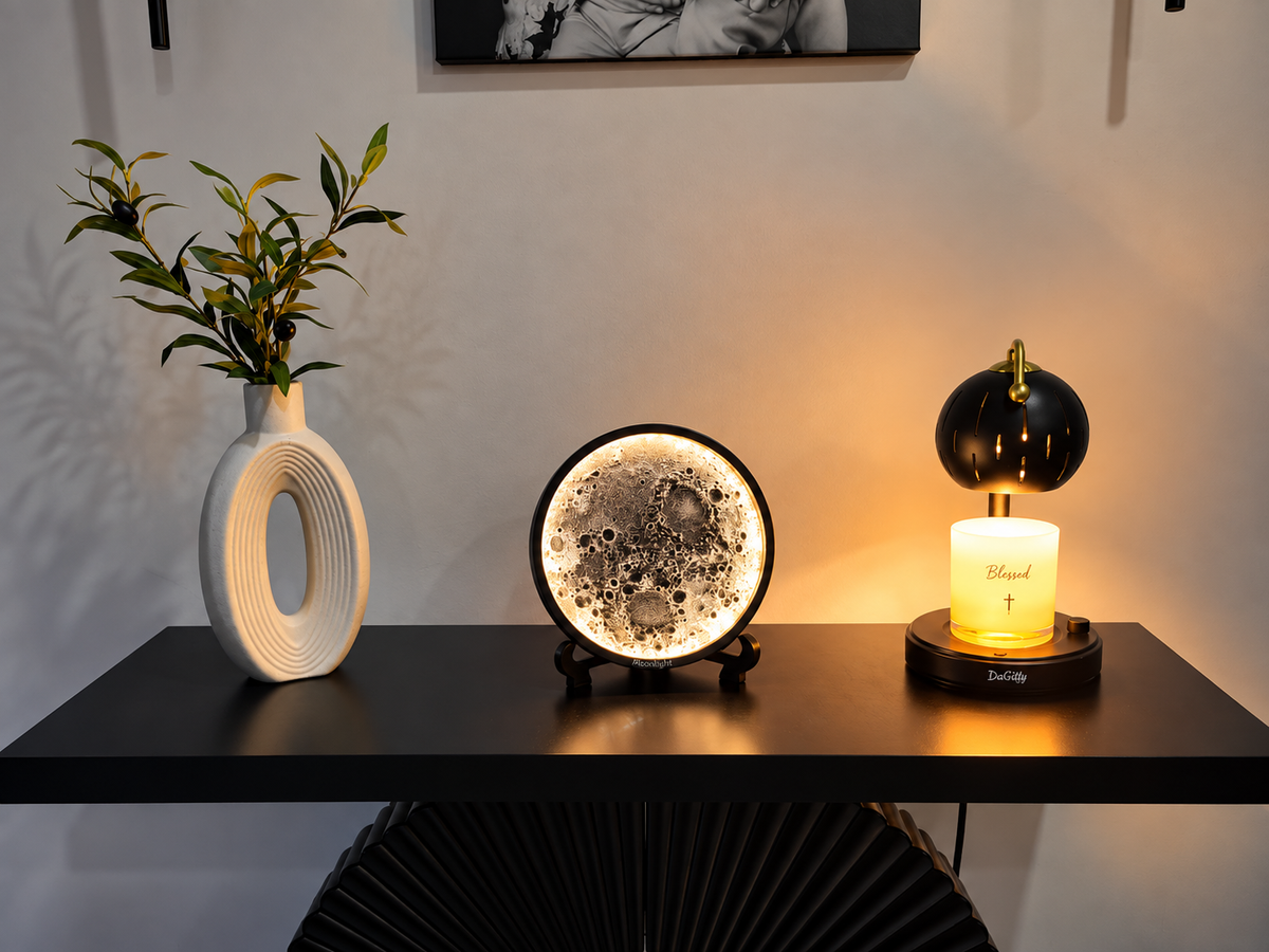 Moonlight Detail 8" – 3D Lunar Art LED Lamp with Acrylic Stand