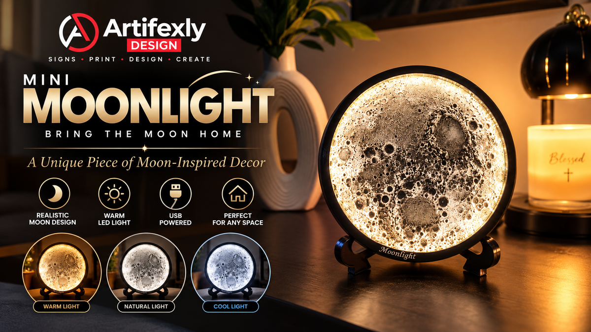 Moonlight Detail 8" – 3D Lunar Art LED Lamp with Acrylic Stand