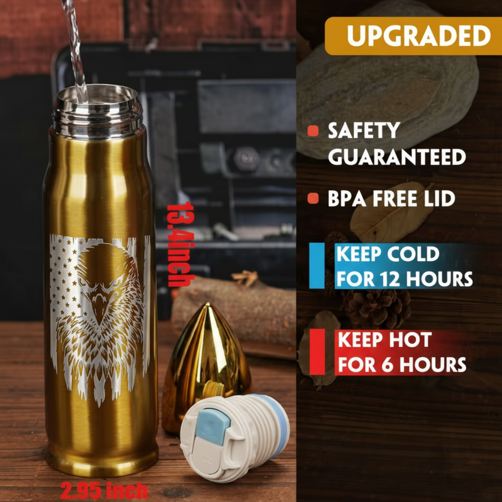 Patriotic Bullet Bottle – Custom Laser Engraved American Eagle Thermos