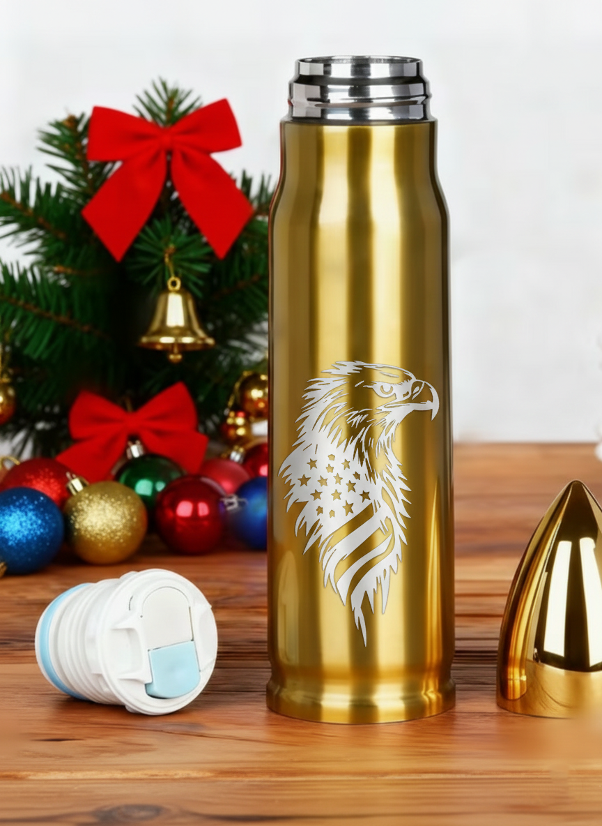 Patriotic Bullet Bottle – Custom Laser Engraved American Eagle Thermos