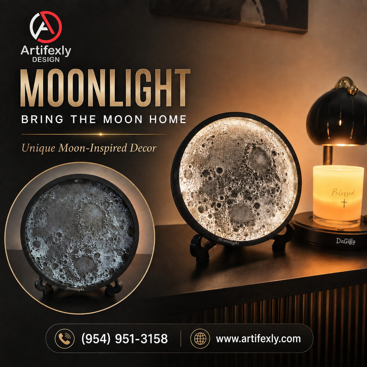 Moonlight Detail 8" – 3D Lunar Art LED Lamp with Acrylic Stand