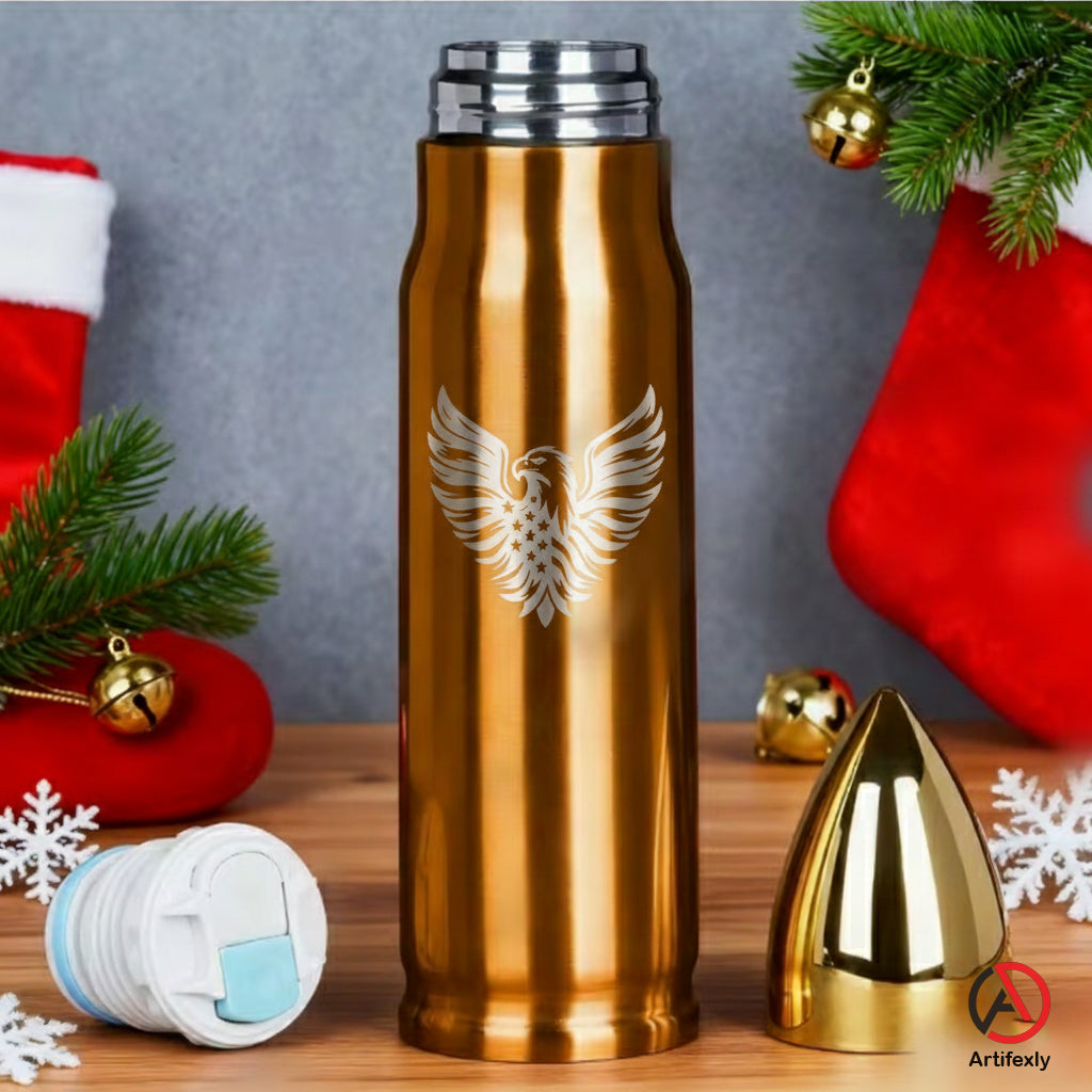 Patriotic Bullet Bottle – Custom Laser Engraved American Eagle Thermos