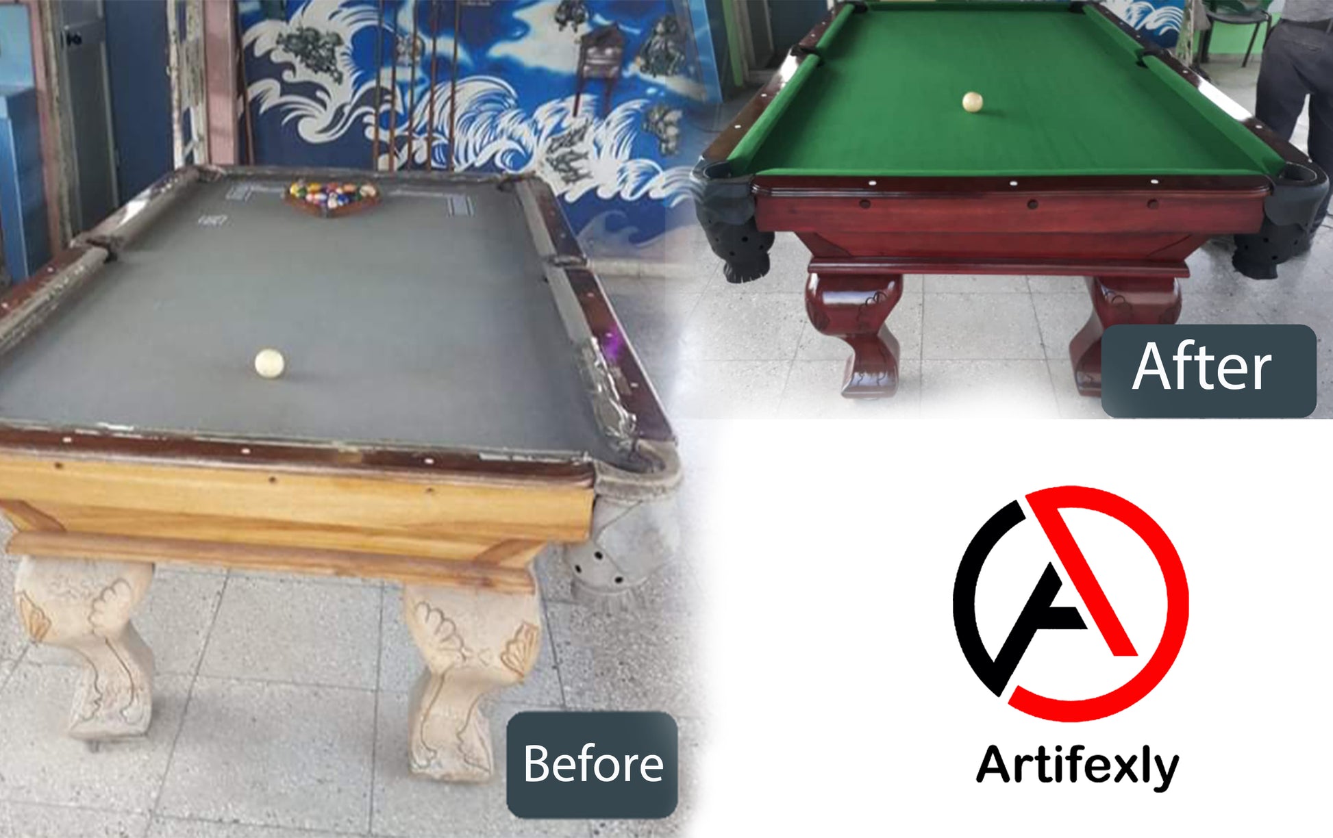 billiads Services. Pool table. Artifexly